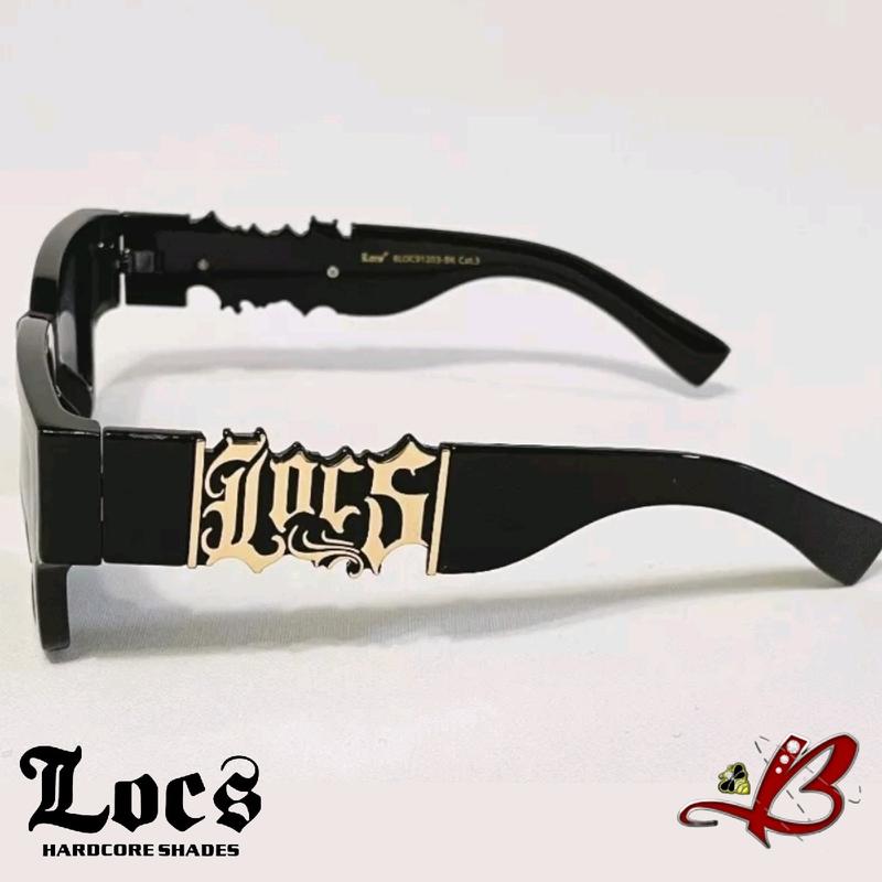 LOCS BIG LOGO Cutout Black Gold Retro Full Frame Dark Lenses Gangster Style Big LOCS Logo Biker Gangster Hardcore Hip Hop Rapper Sunglasses aviator shades