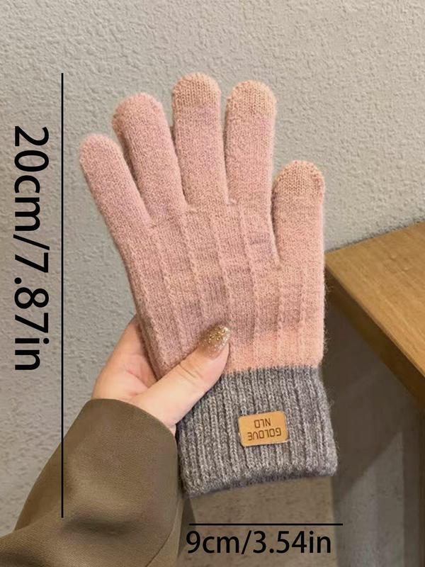 Unisex Casual Letter Patch Design Gloves, Autumn and Winter Warm Non-slip Gloves, Thicken Fashion Gloves for Men and Women