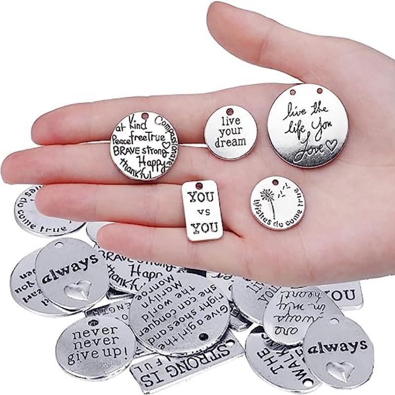 DIY Keyring Accessories, 100pcs set Inspirational Keychain Kit, Including 20pcs Pendant & 20pcs Keyring & 60pcs Jump Circle, Art Crafts Keychain Supplies, Christmas Gift