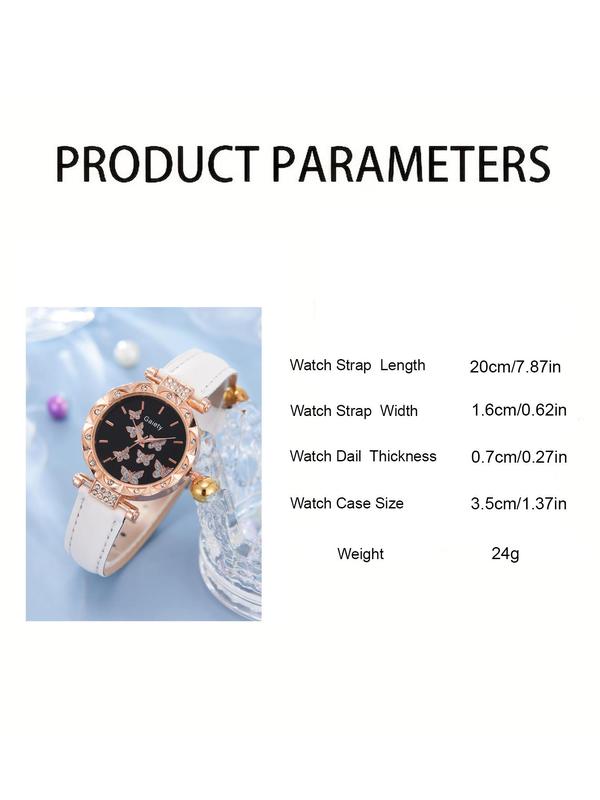 Elegant Butterfly Engraved Quartz Watch and Butterfly Decor Jewelry Set As Gift, Fashion Round Dial Pointer Quartz Watch and Jewelry Set for Women, Perfect Gifts for Girlfriends