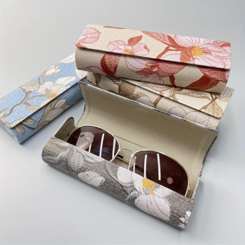 Floral Embroidered Glasses Case, Magnetic Closure Sunglasses Storage Box, Glasses Organizer for Living Room Bedroom Office School