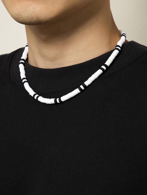 Men's Simple Colorblock Beaded Necklace, Casual Trendy Stainless Steel Necklace, Mexican Necklaces, Elegant All-match Fashion Accessories for Daily Wear