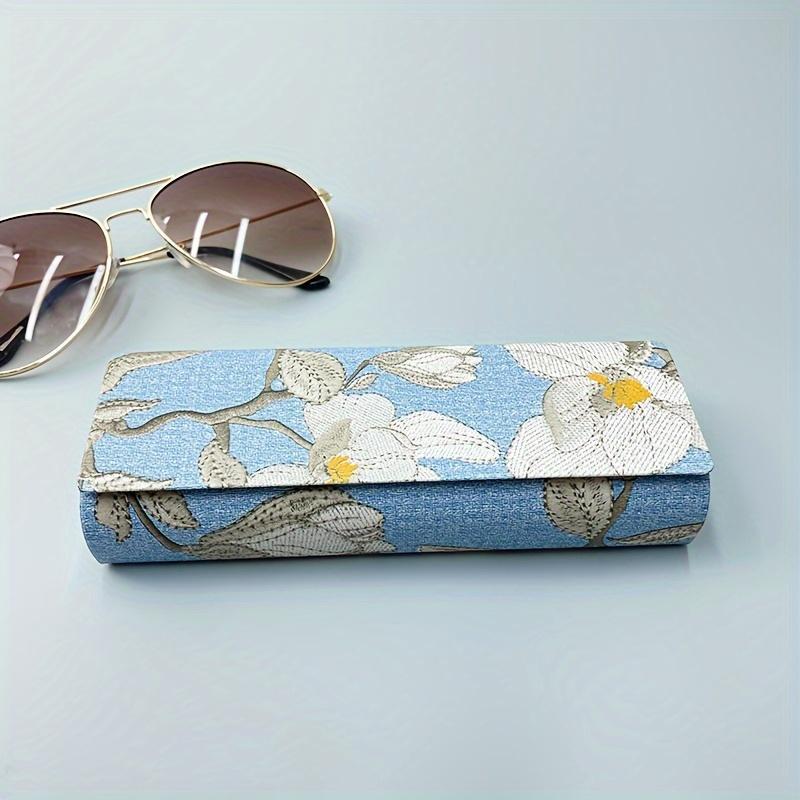 Floral Embroidered Glasses Case, Magnetic Closure Sunglasses Storage Box, Glasses Organizer for Living Room Bedroom Office School