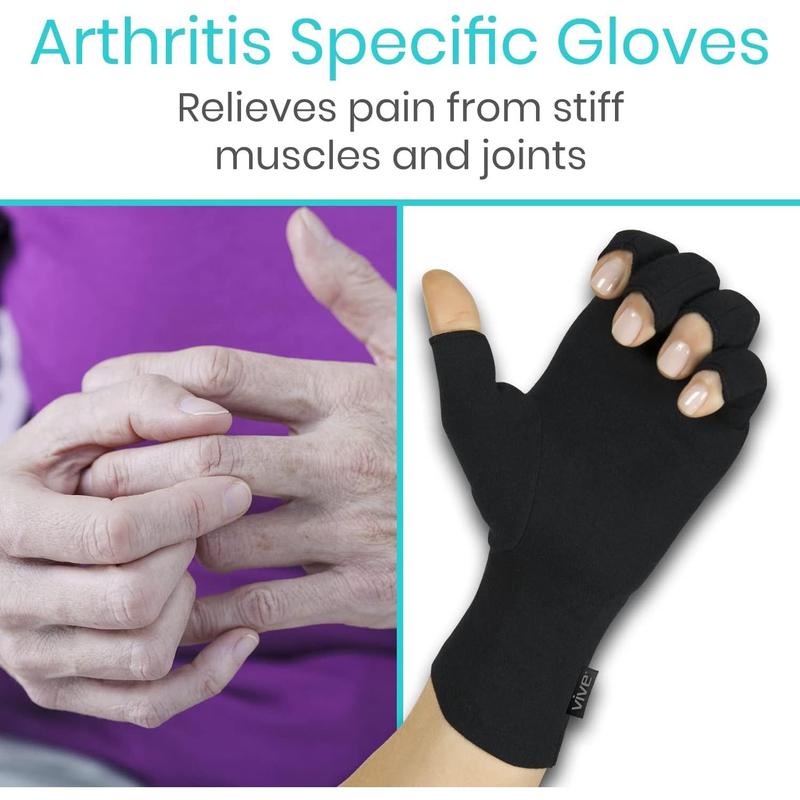 Vive Rheumatoid Arthritis Gloves - Men and Women Fingerless Compression Wrap for Hand Pain and Osteoarthritis -  Hand Wrap for Arthritic Joint Symptom Relief - Open Finger Fit