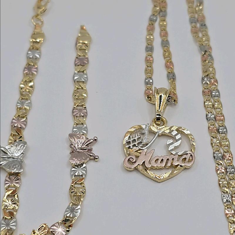 MAMA #1 BEAUTIFUL SET chain with TE AMO bracelet  with butterflies gold-plated perfect three colors