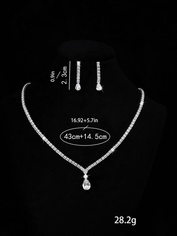 Women's Elegant Rhinestone Decorated Necklace & Dangle Earrings, Exquisite Trendy Jewelry Set, Fashionable Accessories for Party & Daily Clothing Decor