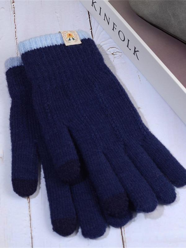 Unisex Thermal Lined Knitted Gloves, Casual Touch Screen Gloves for Fall & Winter, Warm Gloves for Outdoor Cycling Travel