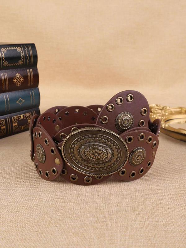 Boho Style PU Leather Belt, Fashionable Western Belt for Women & Men, Trendy All-match & Exquisite Belt for Birthday Gift