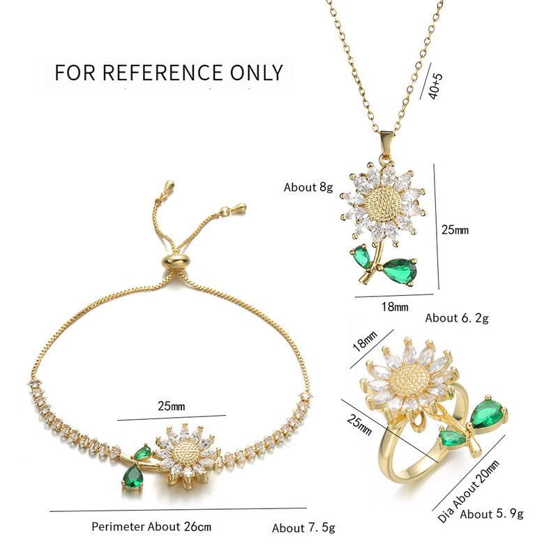 Jewelry set necklace + bracelet + ring female necklace rotating sunflower bracelet + ring Fashion suit clavicle chain