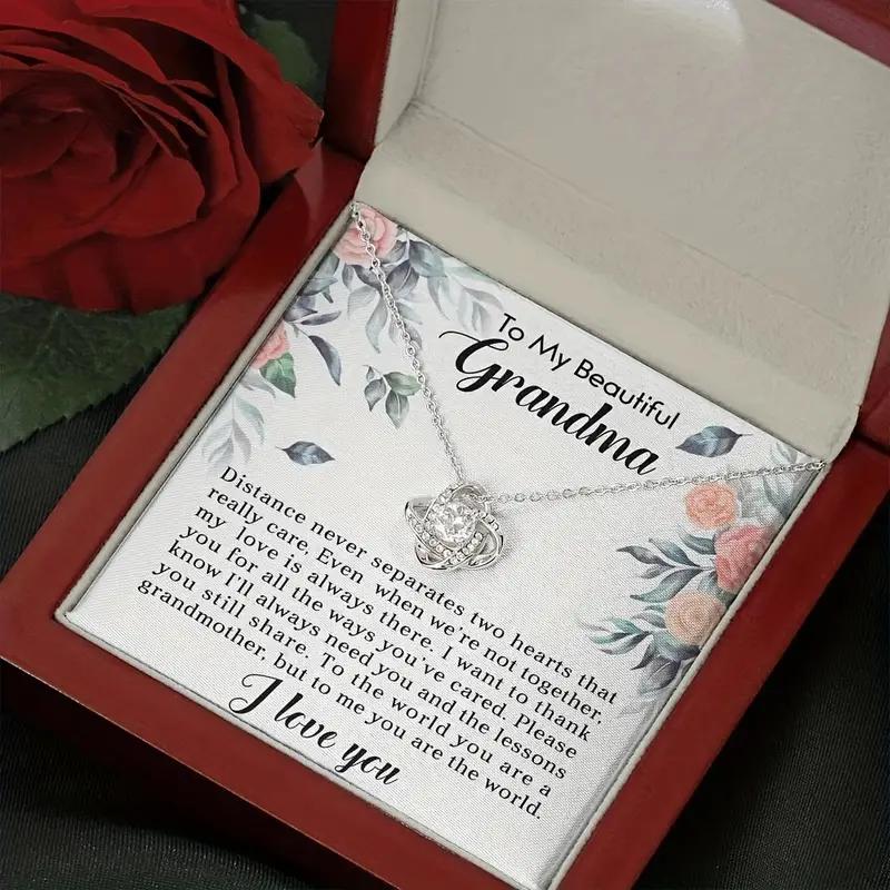 Trendy Elegant Rhinestone Pendant Necklace With Message Card Gift Box Decorative Accessories Holiday Birthday Gift To My Beautiful Grandma Necklace