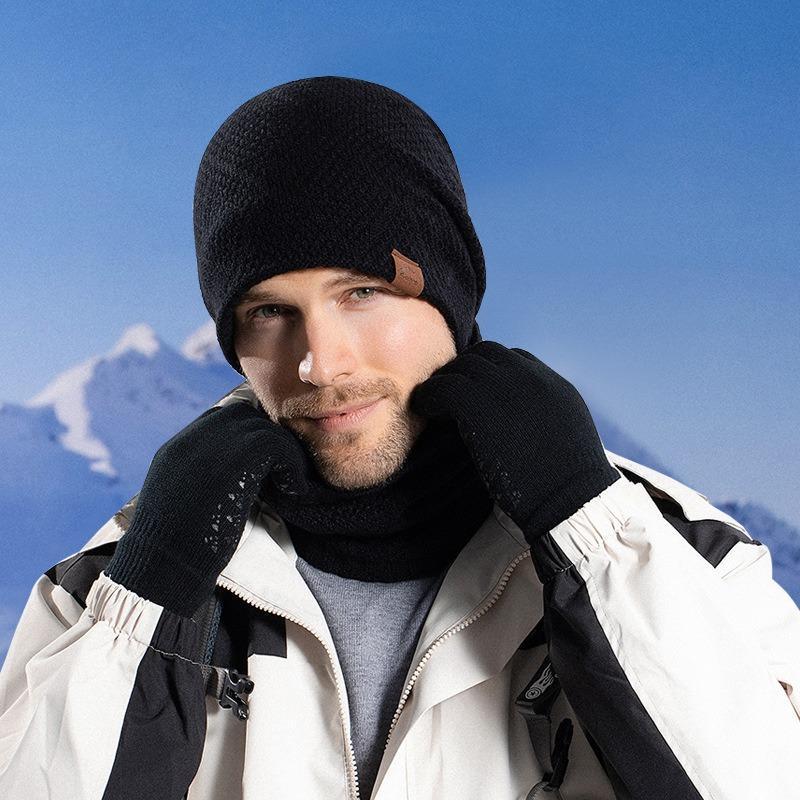 Men's Winter Sports Hat & Glove & Scarf Set, Knit Warm Hat & Glove & Scarf, Touch Screen Glove, Outdoor Sports Accessories for Men