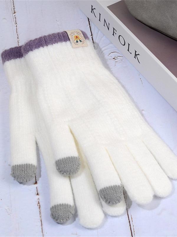 Unisex Thermal Lined Knitted Gloves, Casual Touch Screen Gloves for Fall & Winter, Warm Gloves for Outdoor Cycling Travel