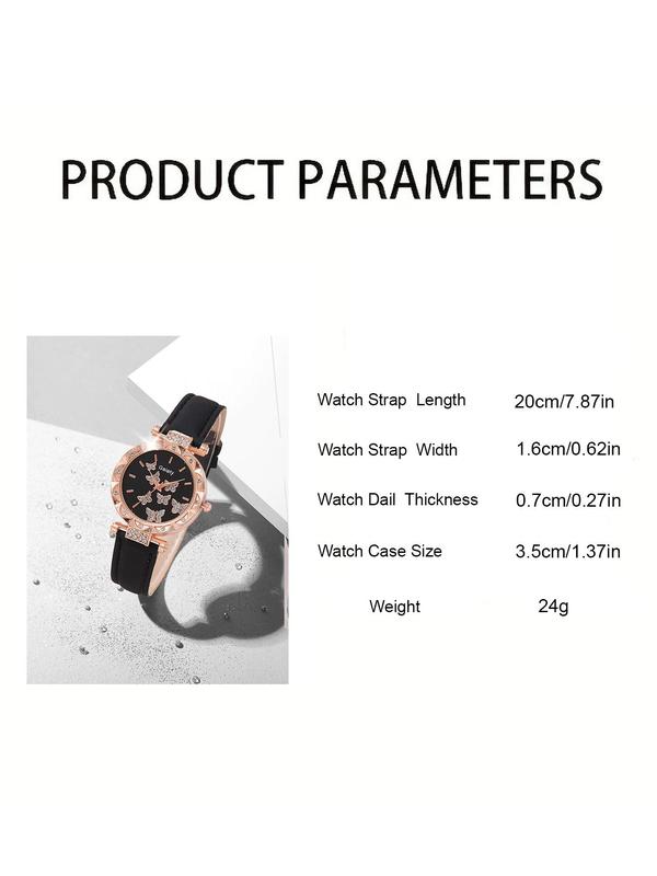 Elegant Butterfly Engraved Quartz Watch and Butterfly Decor Jewelry Set As Gift, Fashion Round Dial Pointer Quartz Watch and Jewelry Set for Women, Perfect Gifts for Girlfriends