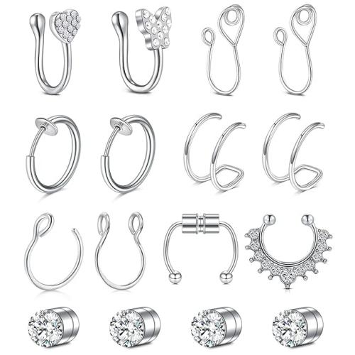 D.bella Punk Magnetic Nose Rings Fake Nose Rings Set Fake Nose Ring Hoop Clip On Faux Nose Ring Fake Nose Earrings for Men Women Non-Piercing