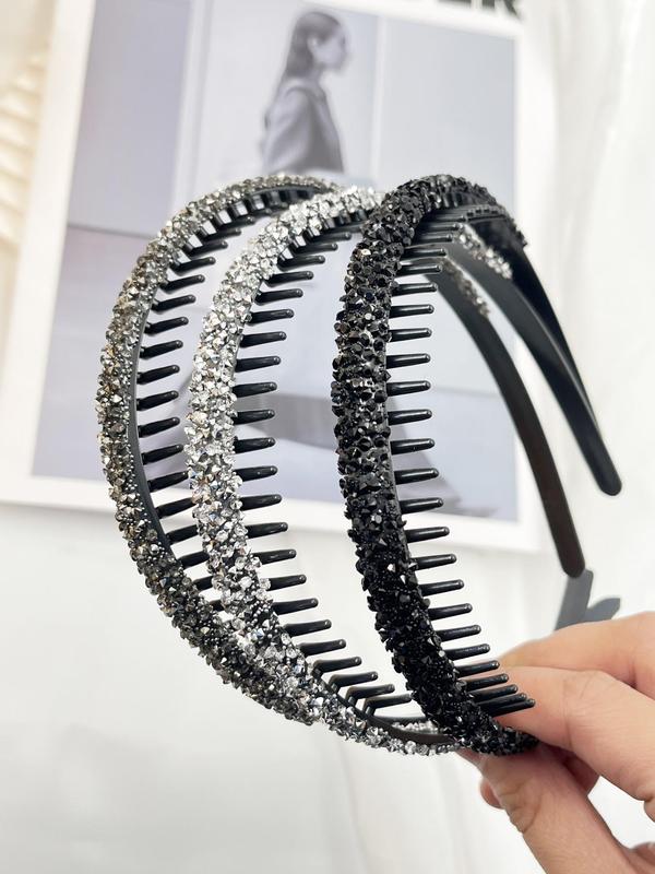 Rhinestone Decorated Anti Slip Hair Hoop with Teeth (3pcs set), Fashionable Hair Accessories for Women & Girls, Casual Versatile Hair Accessories for Daily Wear