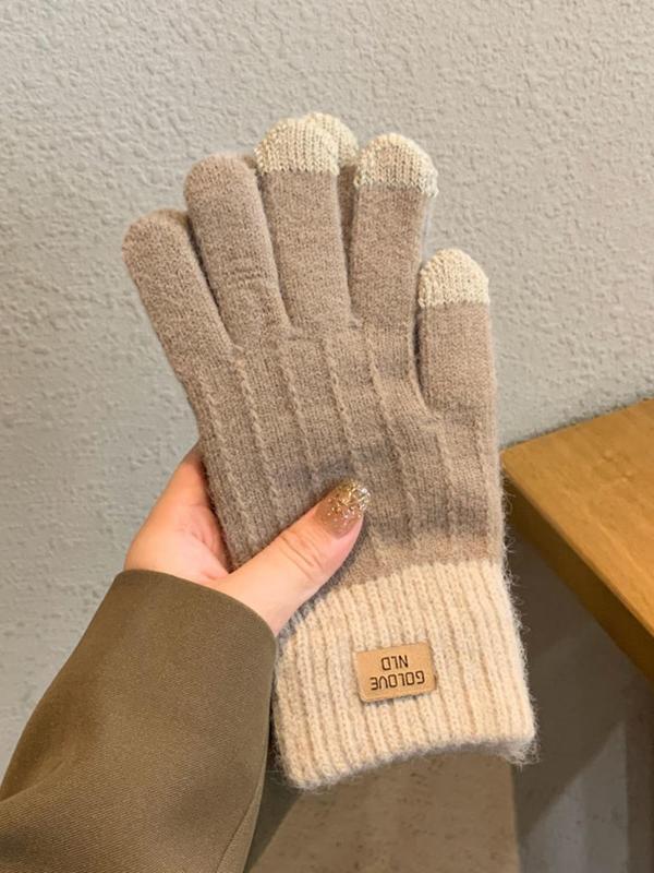 Unisex Casual Letter Patch Design Gloves, Autumn and Winter Warm Non-slip Gloves, Thicken Fashion Gloves for Men and Women