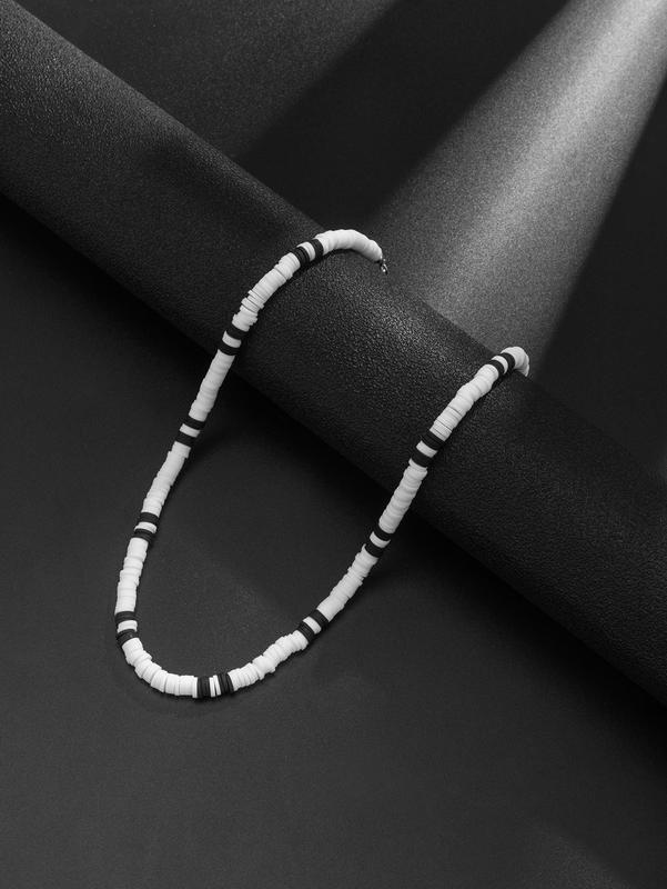 Men's Simple Colorblock Beaded Necklace, Casual Trendy Stainless Steel Necklace, Mexican Necklaces, Elegant All-match Fashion Accessories for Daily Wear