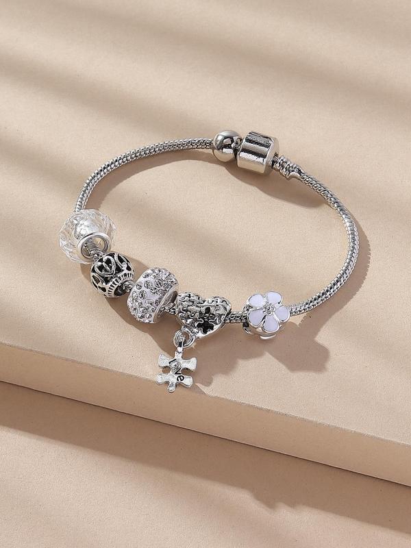 Fashion Elegant Rhinestone Decorated Heart & Flower Design Bracelet, Holiday Casual Daily Wear Party Accessories for Women