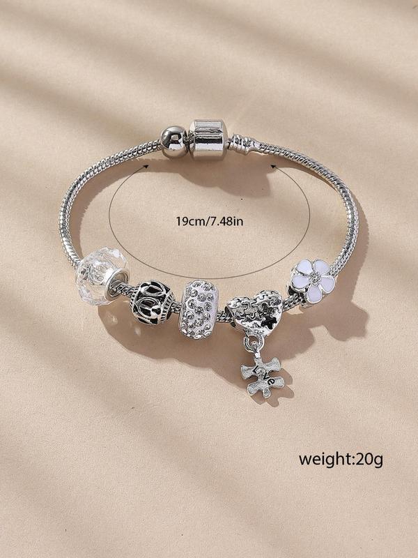 Fashion Elegant Rhinestone Decorated Heart & Flower Design Bracelet, Holiday Casual Daily Wear Party Accessories for Women