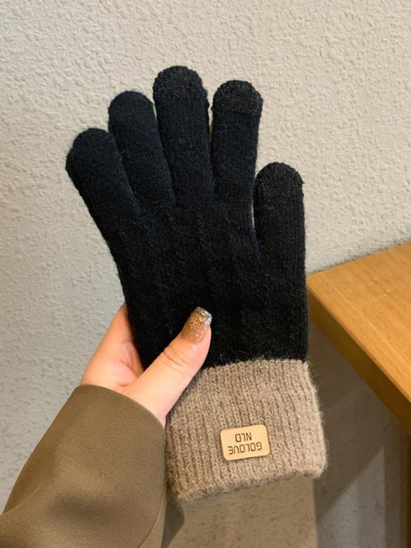 Unisex Casual Letter Patch Design Gloves, Autumn and Winter Warm Non-slip Gloves, Thicken Fashion Gloves for Men and Women