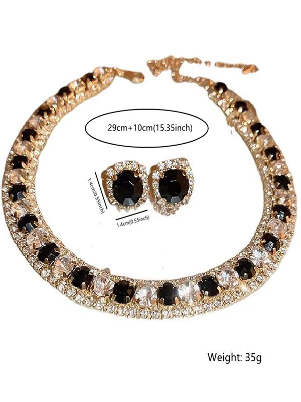 Women's Elegant Rhinestone Decorated Necklace & Earrings, Exquisite Trendy Jewelry Set, Fashionable Accessories for Party & Daily Clothing Decor