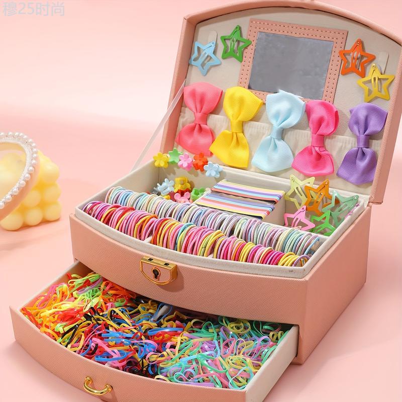 860 Pieces Dopamine Fashion Women's Hair Accessories Suit-Color Elastic Band, Bow and XINGX Flowers Folder-Cute and Sweet Style, Suitable for All Seasons (Multi-Color Mixed, No Box)