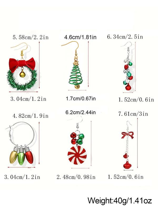 Cute Christmas Themed Dangle Earrings, Bow & Candy & Bell Design Earrings, Fashion Jewelry Accessories for Women & Girls