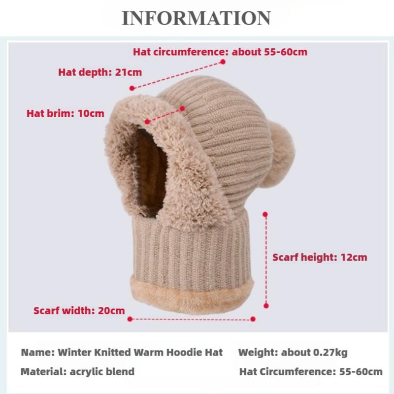 LEDAOU Women's Knitted Hat In Autumn And Winter, Cold Resistant Hat, Thickened With Fleece, Scarf Mask, One-piece Warm Hat, Outdoor Cycling Hat