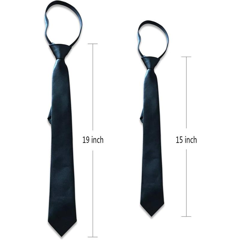 Solid Color Zipper Tie 15 inch 19 inch Polyester Satin Zipper Neckties