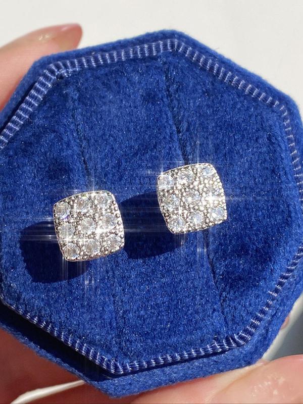 Square Rhinestone Decor Stud Earrings, Fashionable Jewelry for Women & Girls, Trendy All-match & Exquisite Jewelry for Birthday Gift