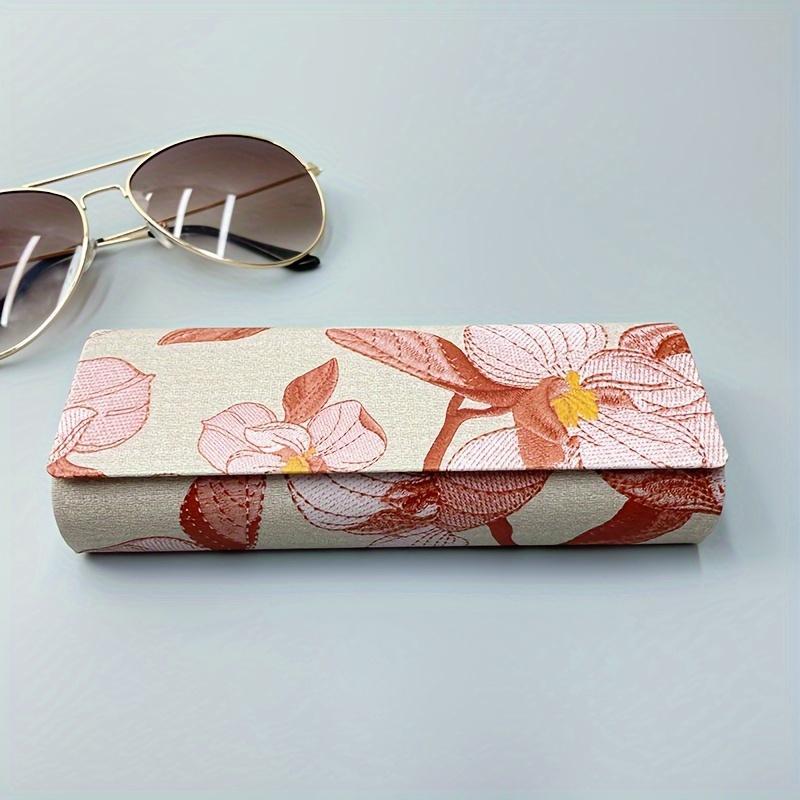 Floral Embroidered Glasses Case, Magnetic Closure Sunglasses Storage Box, Glasses Organizer for Living Room Bedroom Office School