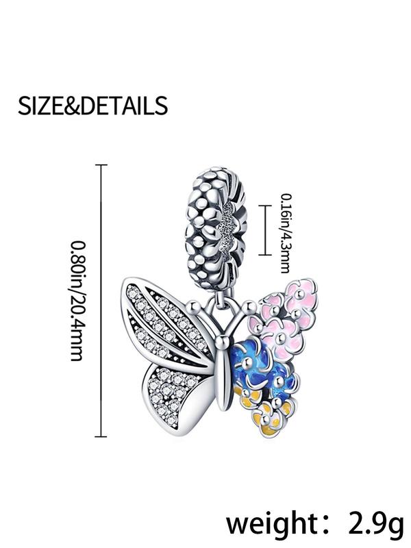 Butterfly Design Charm Bead, Rhinestone Decor Bead Fits Bracelets Necklace Keychain, Fashion Diy Jewelry for Women