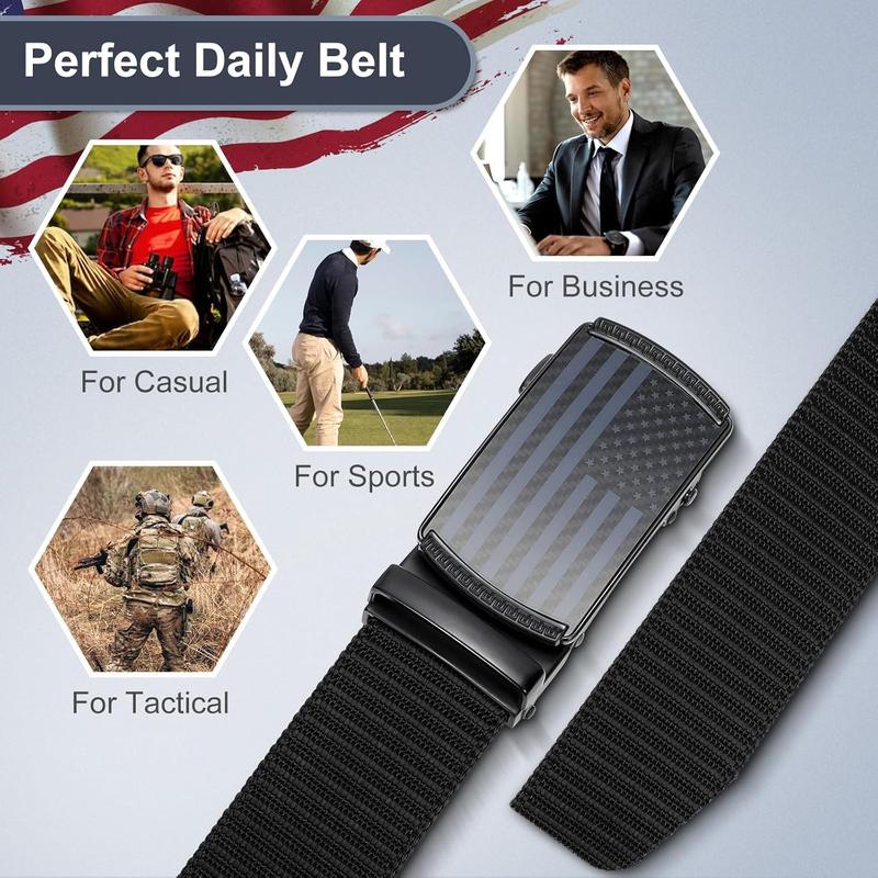 Mens Ratchet Belt Black Tactical Nylon Belts for Men with Automatic Slide Buckle Casual Golf Belt