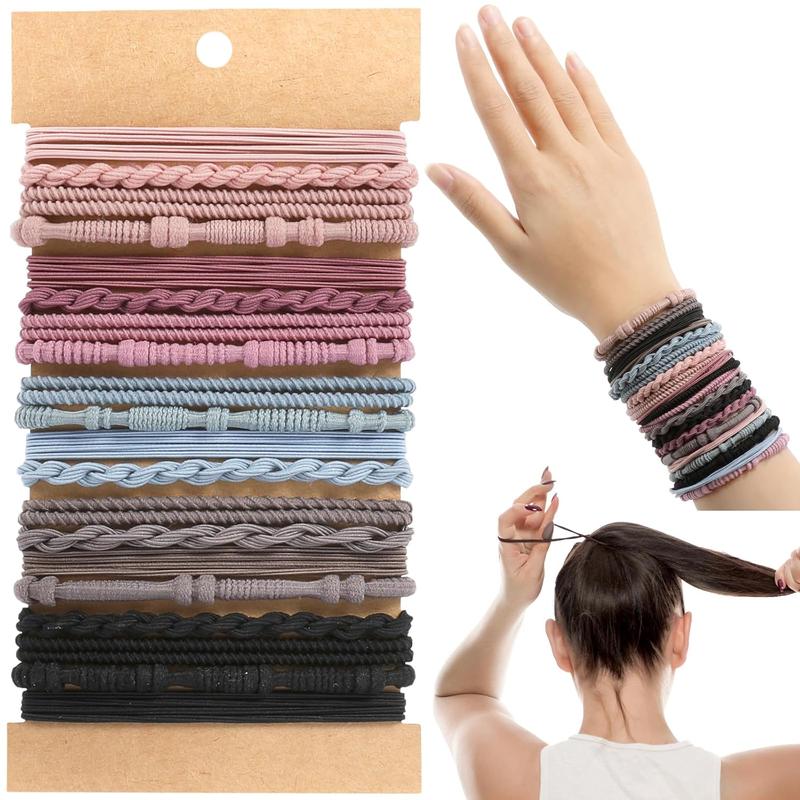 Boho Hair Ties, 20  of 4 Styles Cute Hair Bands for Thick or Thin Hair, No , Pink Elastic Hair Accessories for Girls and Women