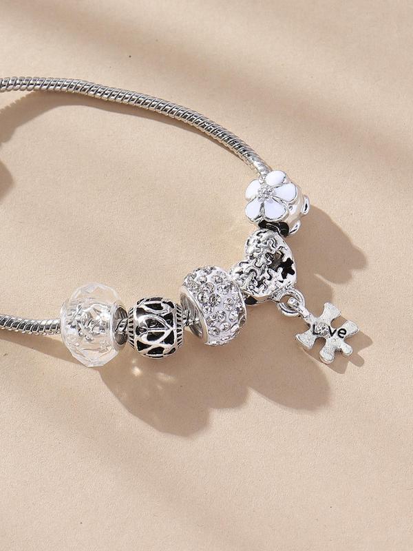 Fashion Elegant Rhinestone Decorated Heart & Flower Design Bracelet, Holiday Casual Daily Wear Party Accessories for Women