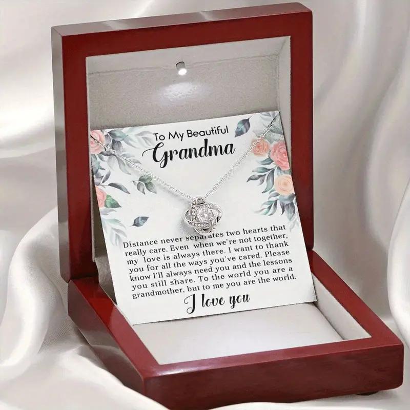 Trendy Elegant Rhinestone Pendant Necklace With Message Card Gift Box Decorative Accessories Holiday Birthday Gift To My Beautiful Grandma Necklace