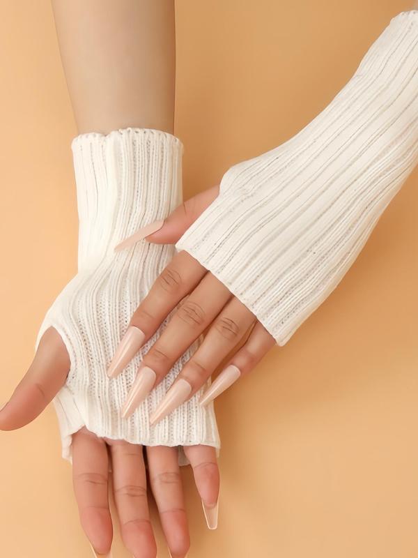 1 Pair Fingerless Thumb Hole Short Gloves, Winter Arm Warmer, Casual Acrylic Textile Gloves for Men & Women