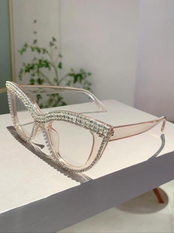 Elegant Rhinestone Decor Cat Eye Frame Eyeglasses for Women, Trendy Vintage Luxury Eyeglasses, Chic All-match Fashion Accessories for Daily Use