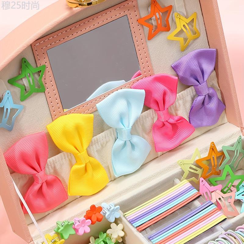 860 Pieces Dopamine Fashion Women's Hair Accessories Suit-Color Elastic Band, Bow and XINGX Flowers Folder-Cute and Sweet Style, Suitable for All Seasons (Multi-Color Mixed, No Box)