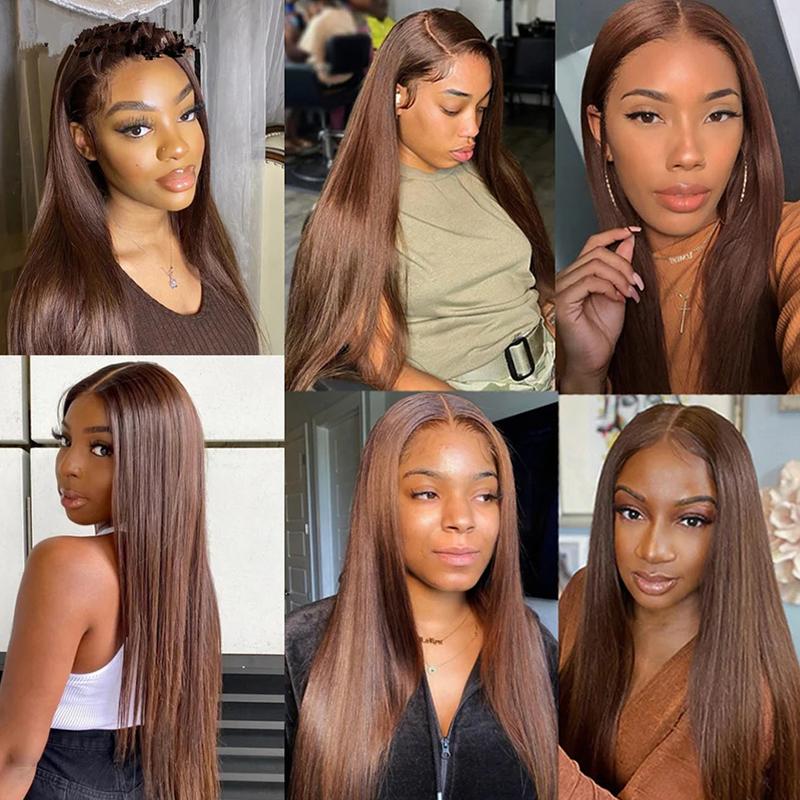 #4 Chocolate Brown 13X6 HD Lace Frontal Human Hair Wigs 200% Density Bone Straight 13X4  Lace Front Wig For Women Pre plucked