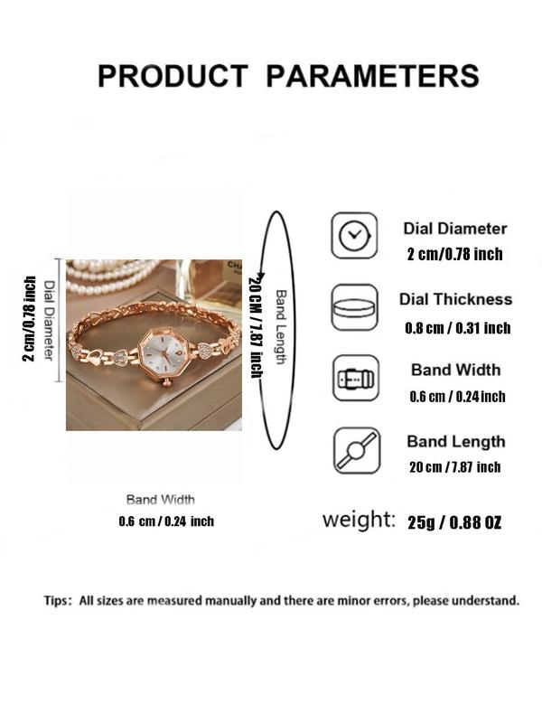 Women's Elegant Rhinestone Decorated Quartz Watch, Fashionable Heart Design Analog Watch for Women & Girls, Trendy All-match & Exquisite Watch for Birthday Gift