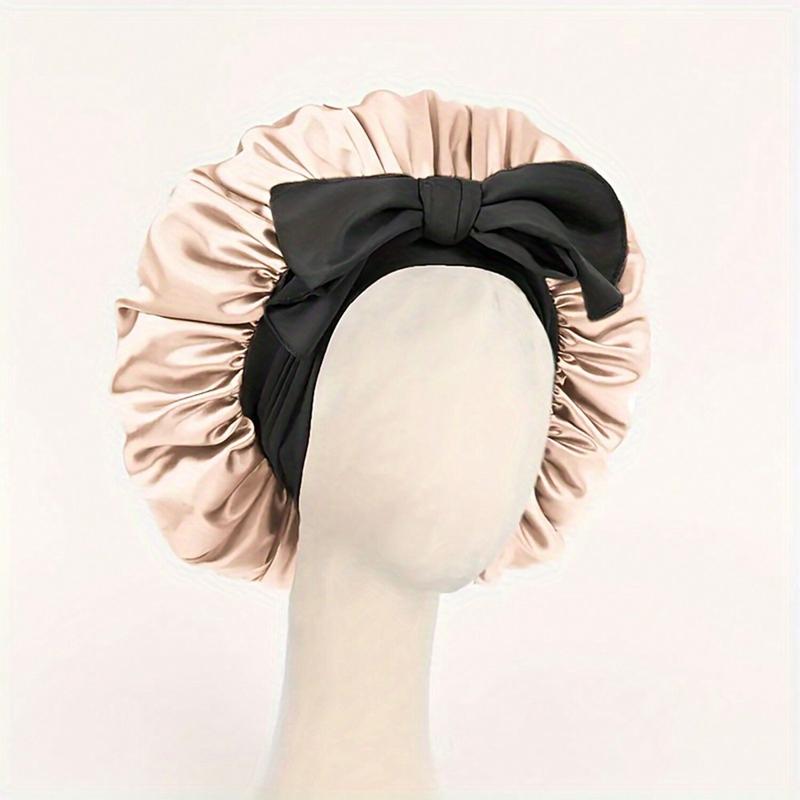 Women's Black Silk-Like Bonnet, With Band, Fashionable And Comfortable Sleep Cap, Soft And Breathable, Suitable For Daily Wear And Home, Prevent Hair From Falling And Maintain Hair Style