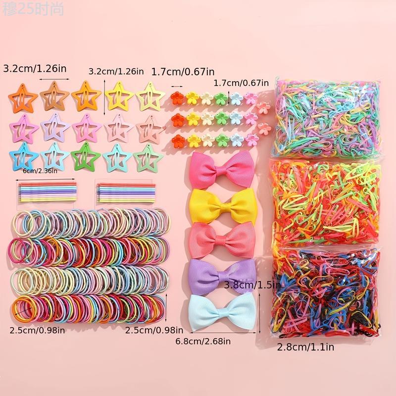 860 Pieces Dopamine Fashion Women's Hair Accessories Suit-Color Elastic Band, Bow and XINGX Flowers Folder-Cute and Sweet Style, Suitable for All Seasons (Multi-Color Mixed, No Box)