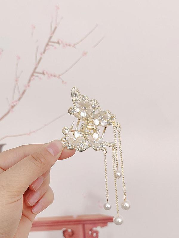 Faux Pearl Decorated Butterfly & Flower Design Hair Claw, Casual Versatile Hair Accessories for Women, Trendy Accessories for Party and Daily Life