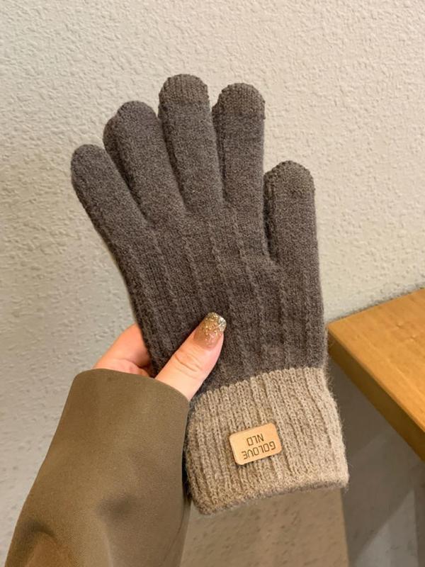 Unisex Casual Letter Patch Design Gloves, Autumn and Winter Warm Non-slip Gloves, Thicken Fashion Gloves for Men and Women