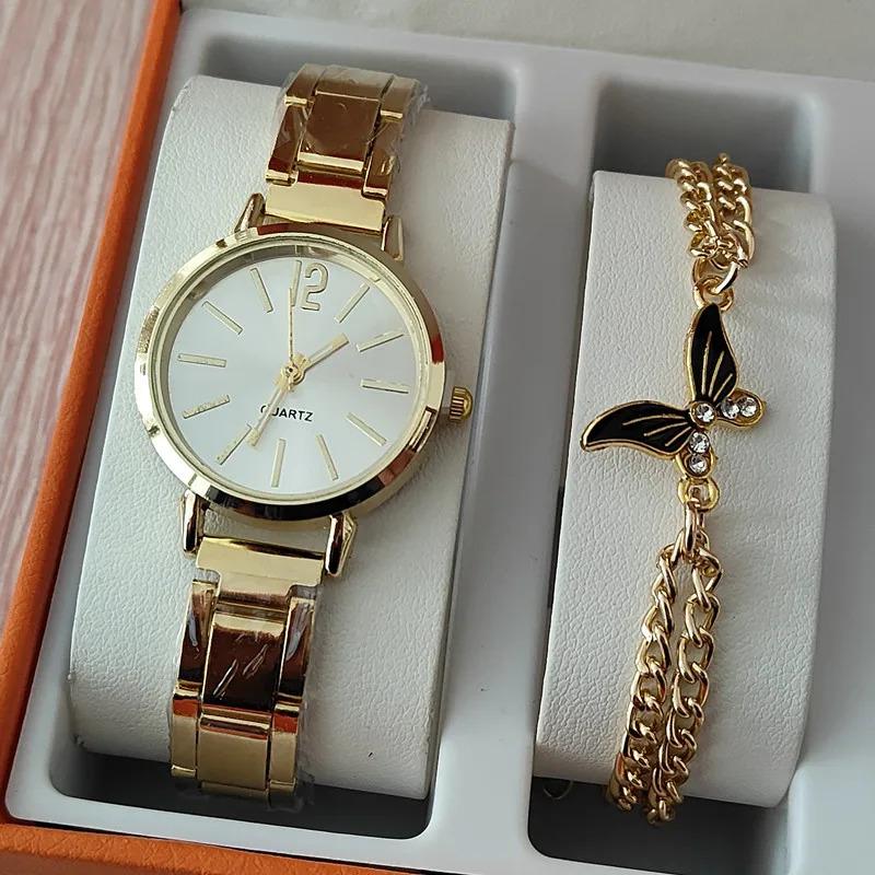 2024 Fashion Gold Quartz Lady Watch Gift Set Simple 2PCS Watch And Bracelet Set For Women