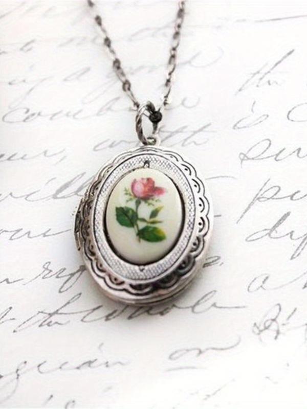 Vintage Flower Pattern Pendant Necklace That Can Be Opened, Flower Decor Necklace for Women & Men, Fashion Jewelry for Party, Daily Clothing Decor