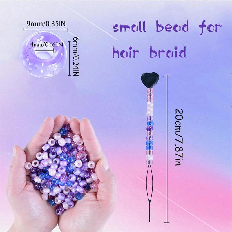 1606 count Beads Kit for Hair Braids Including 600 count 9x6mm Pony Beads,1000pcs Elastic Rubber Bands, and 6 count Quick Beaders Hair Beads for Braids for Girls