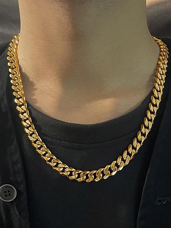 Men's Street Trend Minimalist Cuban Link Chain Necklace, Trendy Chunky Chain Necklace, Chic Hip Hop Vintage Jewelry As Birthday Gift for Boyfriend