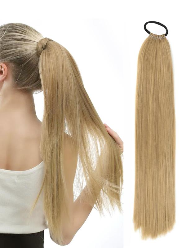 24 Inch Elastic Band Wrap Around Long Straight Ponytail Extension, Synthetic Ponytail Extensions for Women, Striking Natural Fluffy Wigs for Daily, Cosplay, Anime Or Costume Party, Birthday Gifts